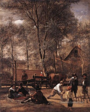 Steen Tableau - Joueurs de quilles à l’extérieur d’une auberge Dutch genre peintre Jan Steen